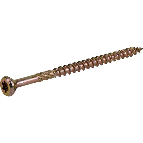 Yellow zinc-plated #9 x 3 in. flat head Torx wood screws with driver bit