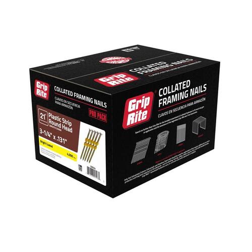Collated framing nail strips for 21-degree framing nailers
