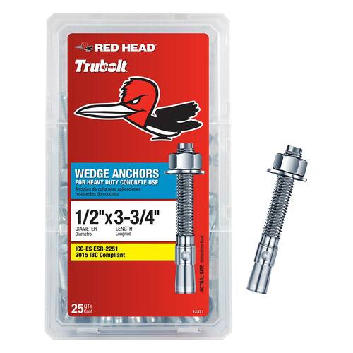 Zinc-coated wedge concrete anchors, 1/2 in. x 3-3/4 in. hex nut head, 25-pack
