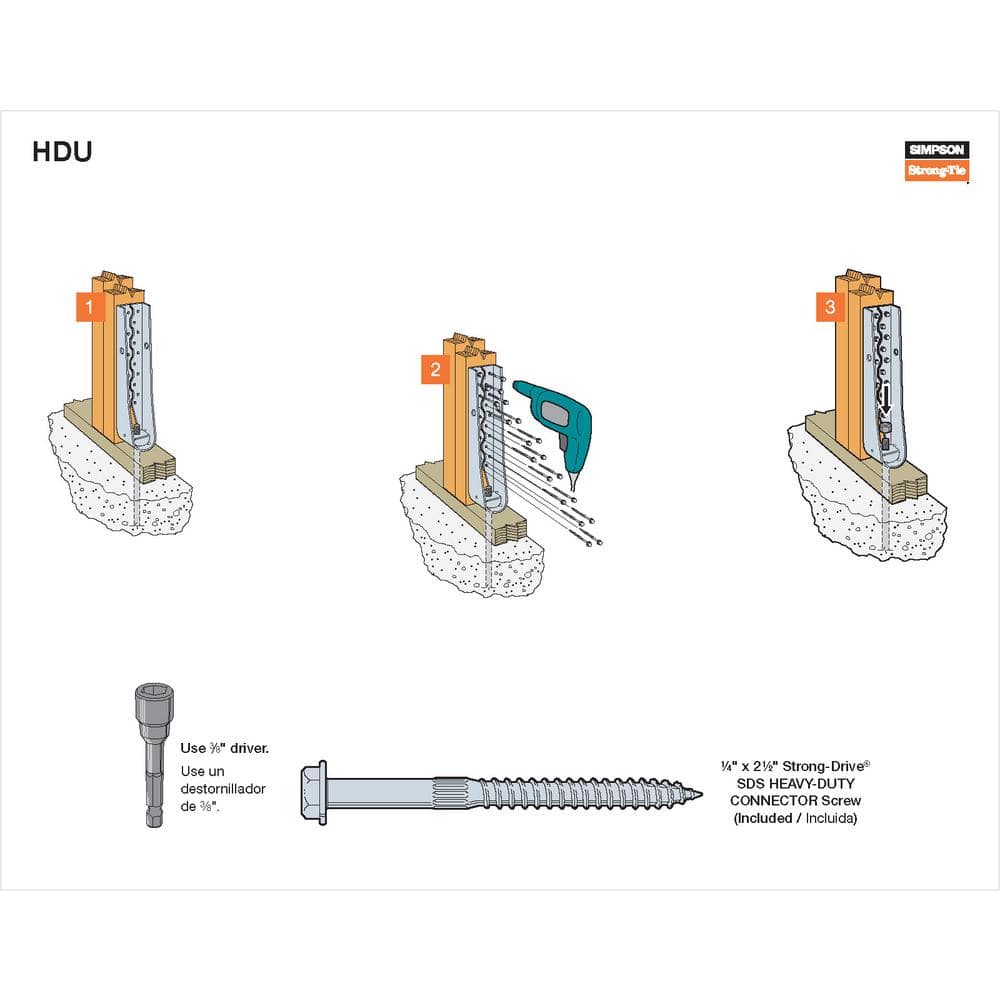 Simpson Strong-Tie HDU2 predeflected holdown installed on a shearwall post