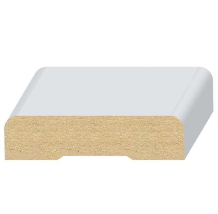 MDF Casing 9/16 in. x 2-1/4 in. x 17 ft. Primed 120M, showcasing pre-primed surface for interior trim work.