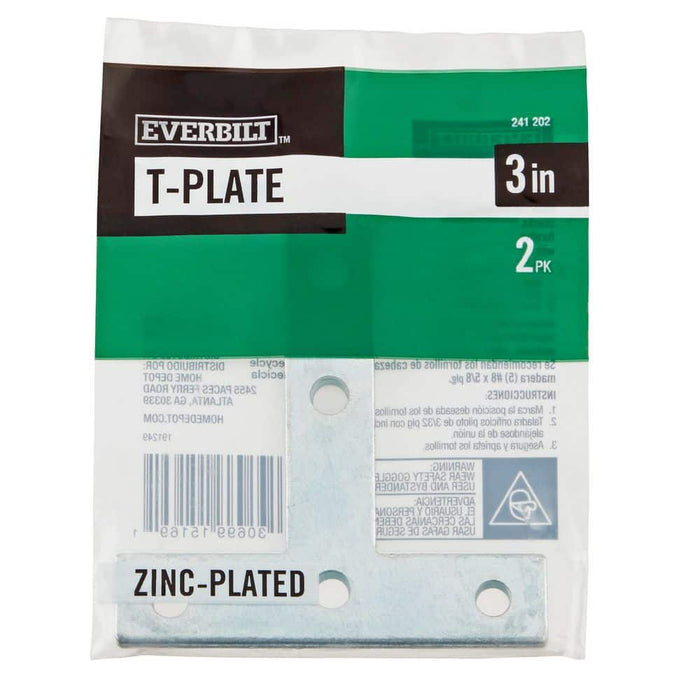 Mending Plate 3 in. x 3 in. T-Plate T-Plate Zinc Plated (2-Pack) 2