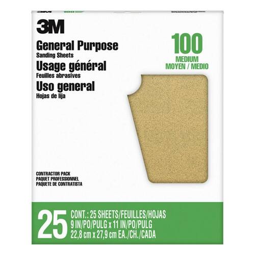 General Purpose Sanding Sheets, Medium Grit, 100, 9 in. x 11 in. (25-Sheets/pack)