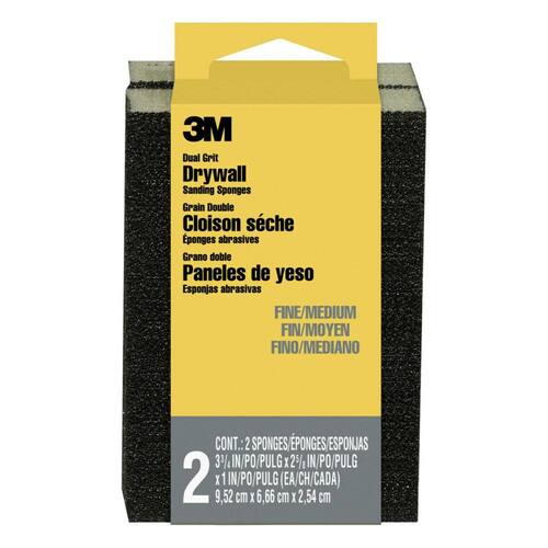 Drywall Sanding Sponge, Dual Grit Fine/Medium, 2 5/8 in. x 3 3/4 in x 1 in. (2-Pack)