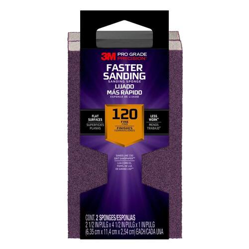 Block Sanding Sponge, Fine Grit, 120, Pro Grade Precision, 2-1/2 in. x 4-1/2 in. x 1 in.