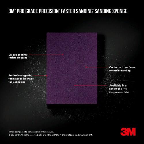 Block Sanding Sponge, Fine Grit, 120, Pro Grade Precision, 2-1/2 in. x 4-1/2 in. x 1 in.