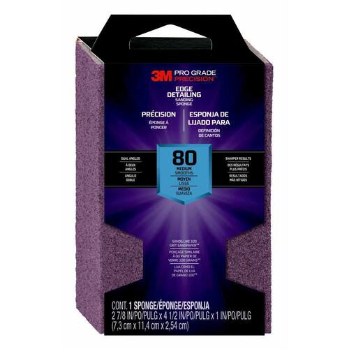 Dual Angle Edge Detailing Sanding Sponge, Medium Grit, 80, Pro Grade Precision, 2-7/8 in. x 4-1/2 in. x 1 in.