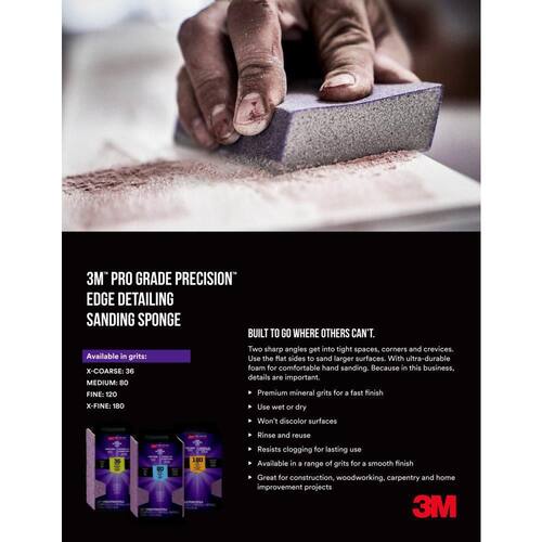 Dual Angle Edge Detailing Sanding Sponge, Medium Grit, 80, Pro Grade Precision, 2-7/8 in. x 4-1/2 in. x 1 in.