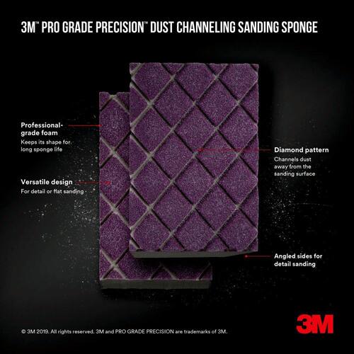 Dust Channeling Sanding Sponge, Medium Grit, 80, Pro Grade Precision, 4-1/2 in. x 2-1/2 in. x 1 in.