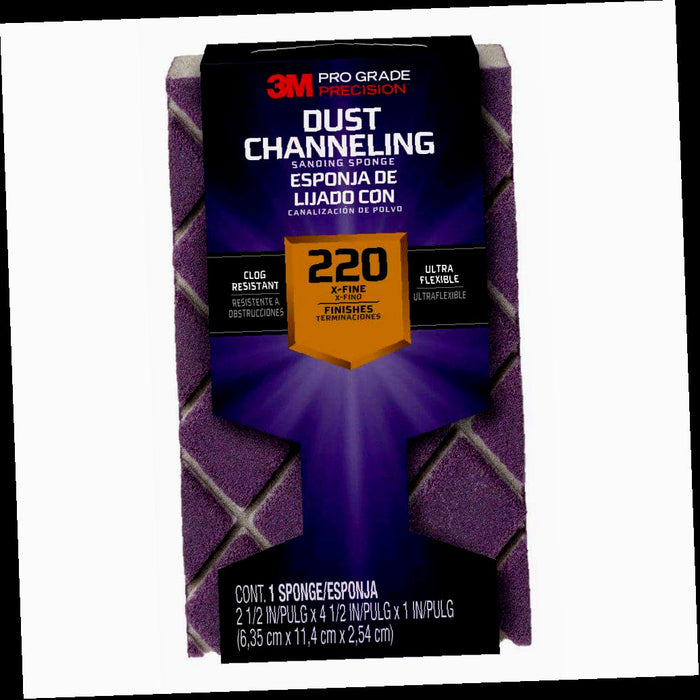 Dust Channeling Sanding Sponge, X-Fine Grit, 220, Pro Grade Precision, 4-1/2 in. x 2-1/2 in. x 1 in.