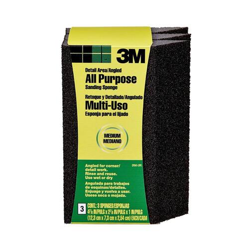 Sanding Sponge, Single Angled, Medium-Grit, 80, 2-7/8 in. x 4-7/8 in. (3 Sponge-Pack)