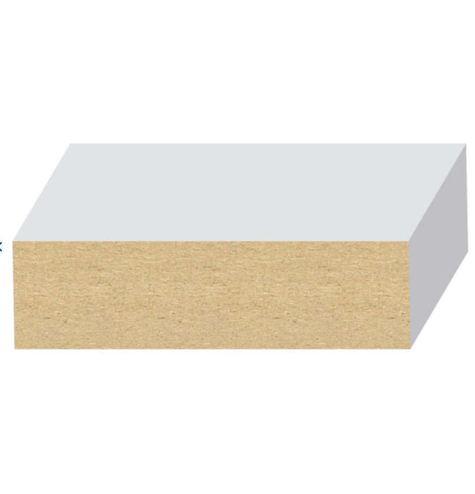 MDF S4S Moulding 11/16 in. x 2-1/2 in. x 16 ft. Primed 714M, showing its primed surface for interior finishing.