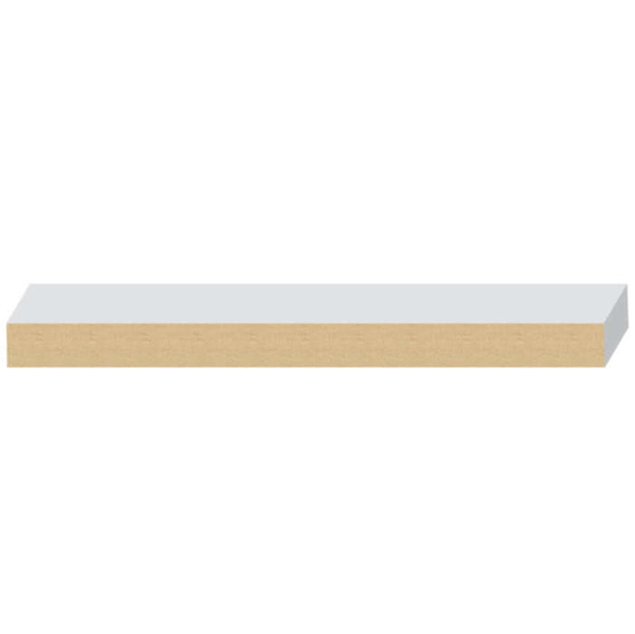 MDF S4S Moulding 11/16 in. x 9-1/4 in. x 16 ft. Primed 752M displayed from the side, showing primed surface.