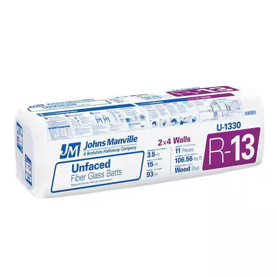 Fiberglass Insulation Batt R-13 15 in. W x 93 in. L (106 sq. ft.) Unfaced