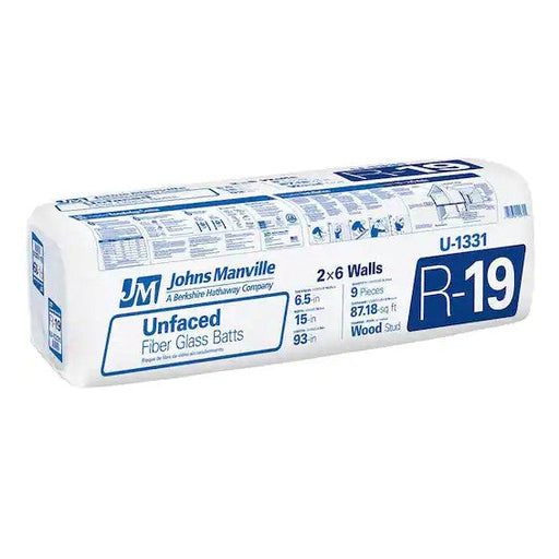 Fiberglass Insulation Batt R-19 15 in. W x 93 in. L (87 sq. ft.) Unfaced 