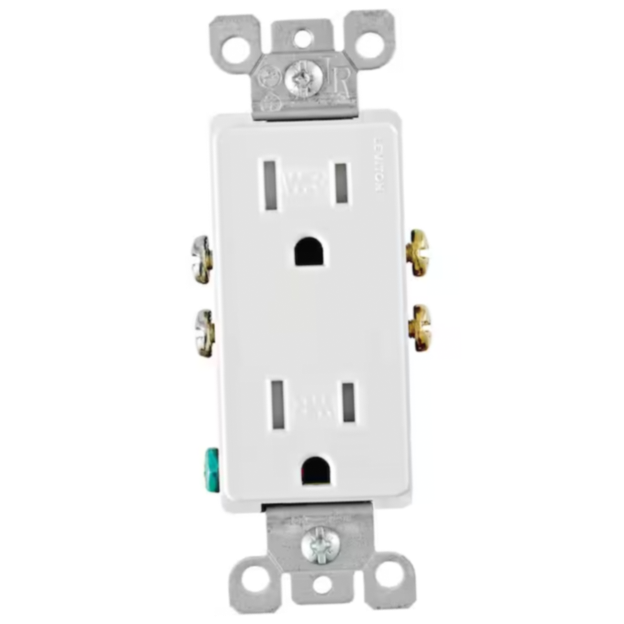 Decora 15 Amp 125-Volt Duplex Tamper Resistant/Weather Resistant Outlet, White