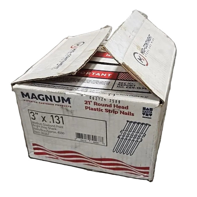 Framing Nails 3 in. x 0.131 in. 21-Degree Angled Smooth Shank Plastic Collated Vinyl Strip Bright 4000 pcs 