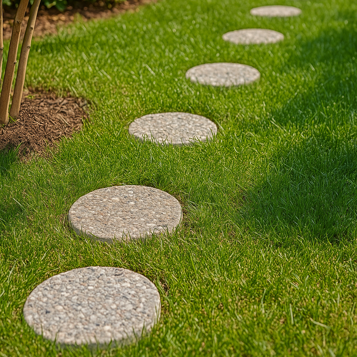 Granada White 12" Round Concrete Stepping Stone – Aggregate Finish