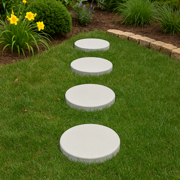 Granada White Veranostone paver placed in a patio layout with decorative plants and outdoor furniture