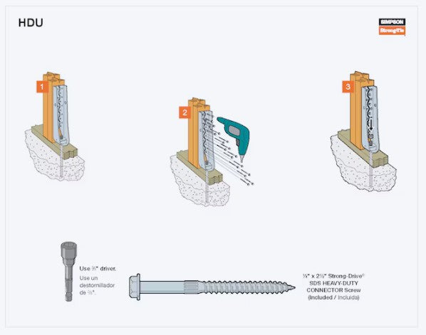 Wood Connector 25-11/6 in HDU14-SDS2.5 Holddown w Screws Predeflected Galvanized 4