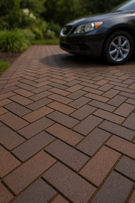 Rustic Brown Flashed Clay Paver – Solid Modular Design for Patios and Walkways