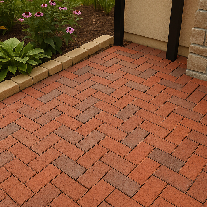 Textured Red Flashed Clay Paver with Split-Face Finish