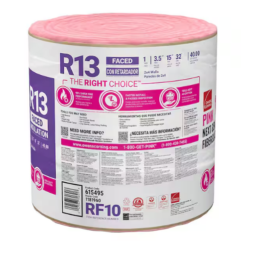 Roll R-13 15 in. x 32 ft. (40 sq.ft.) Faced Fiberglass Insulation 