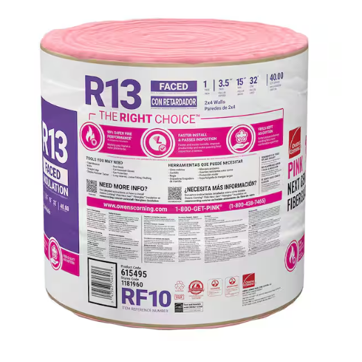 Roll R-13 15 in. x 32 ft. (40 sq.ft.) Faced Fiberglass Insulation 