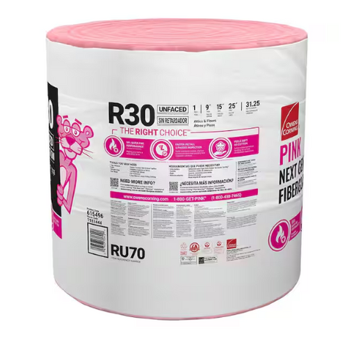 Roll R-30 1in. x 25 ft.  (31.25 sq.ft.) Unfaced Fiberglass Insulation 