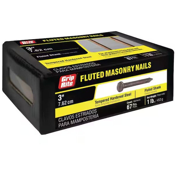 3 in. x 9-Gauge Bright Steel Fluted Masonry Nails 1 lb. Box
