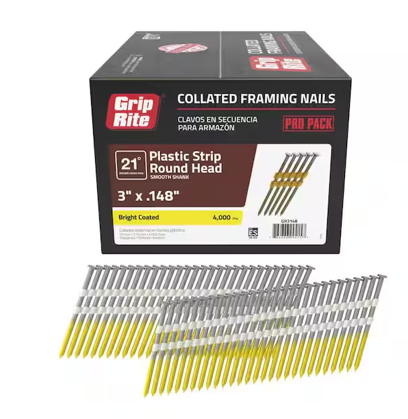 Framing Nails 3 in. x 0.148 in. 21-Degree Angled Round Head Vinyl Coated Smooth Shank Plastic Collated  4000 pcs
