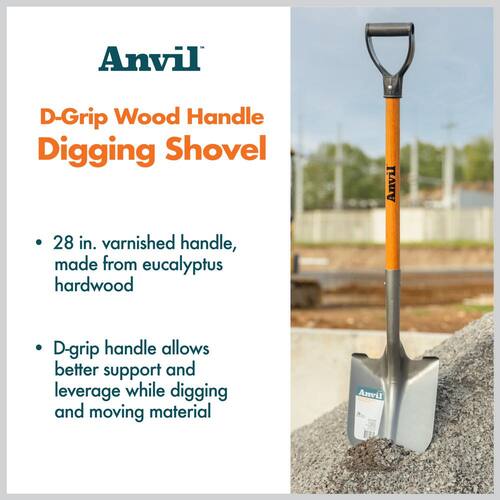 Digging Shovel Wood D-Grip Short Handle Carbon Steel 28 in.