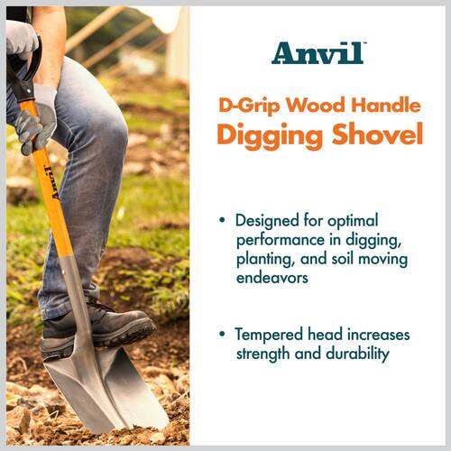 Digging Shovel Wood D-Grip Short Handle Carbon Steel 28 in.