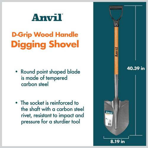 Digging Shovel Wood D-Grip Short Handle Carbon Steel 28 in.