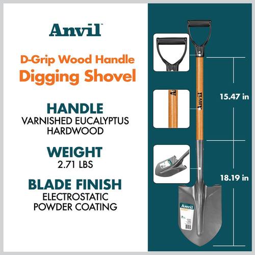 Digging Shovel Wood D-Grip Short Handle Carbon Steel 28 in.