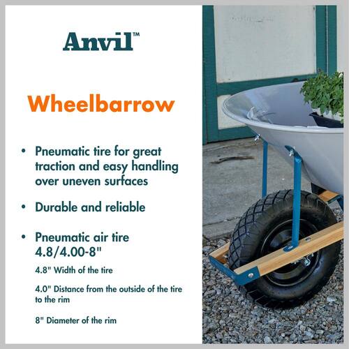 Wheelbarrow Steel Tub 6 cu. ft. with Wooden Handles and Pneumatic Tire