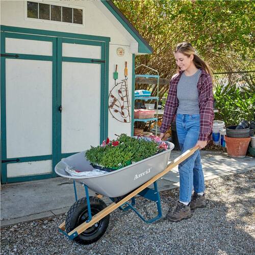 Wheelbarrow Steel Tub 6 cu. ft. with Wooden Handles and Pneumatic Tire