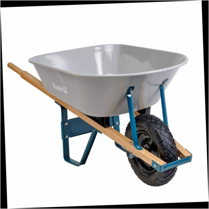 Wheelbarrow Steel Tub 6 cu. ft. with Wooden Handles and Pneumatic Tire