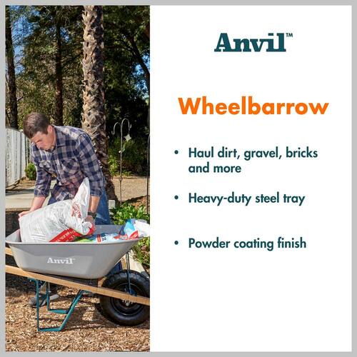 Wheelbarrow Steel Tub 6 cu. ft. with Wooden Handles and Pneumatic Tire