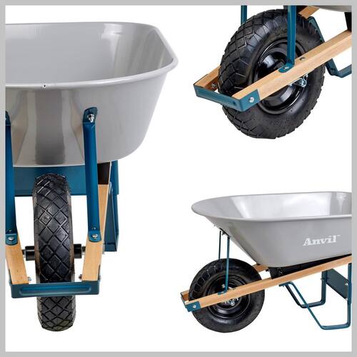 Wheelbarrow Steel Tub 6 cu. ft. with Wooden Handles and Pneumatic Tire