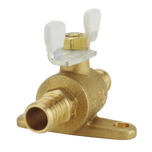 Ball Valve Brass PEX-B Barb 1/2 in. with Tee Handle and Mounting Pad