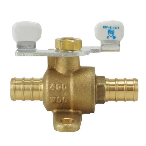 Ball Valve Brass PEX-B Barb 1/2 in. with Tee Handle and Mounting Pad