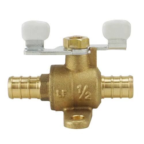 Ball Valve Brass PEX-B Barb 1/2 in. with Tee Handle and Mounting Pad