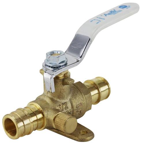 Ball Valve 1/2 in. Brass PEX-A Barb with Drain and Mounting Pad