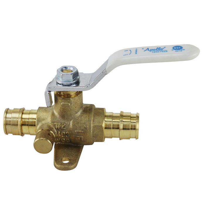 Ball Valve 1/2 in. Brass PEX-A Barb with Drain and Mounting Pad