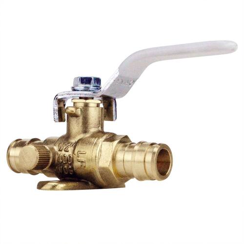 Ball Valve 1/2 in. Brass PEX-A Barb with Drain and Mounting Pad