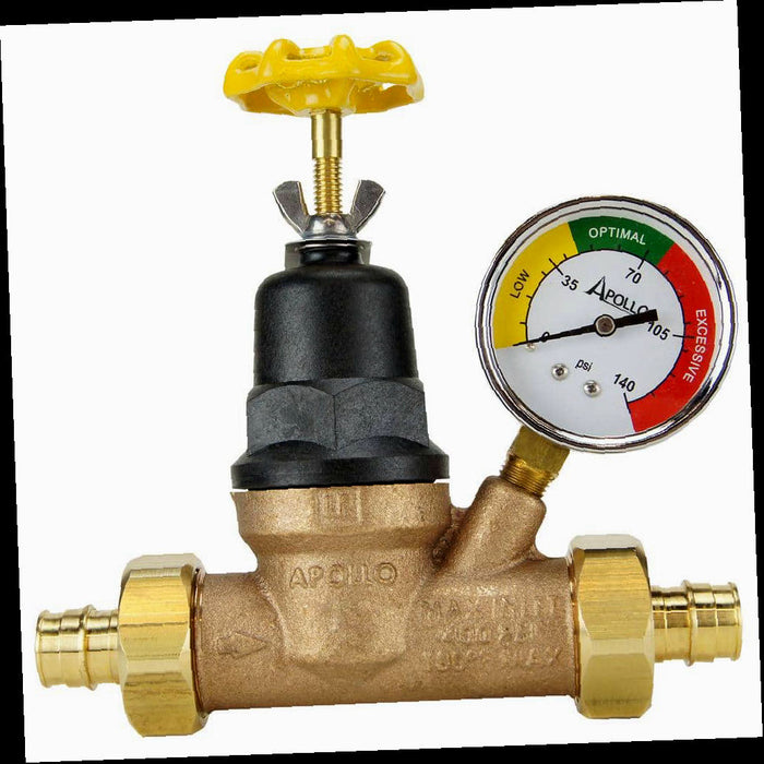 Water Pressure Regulator 3/4 in. Double Union PEX-A Barb Bronze with Gauge