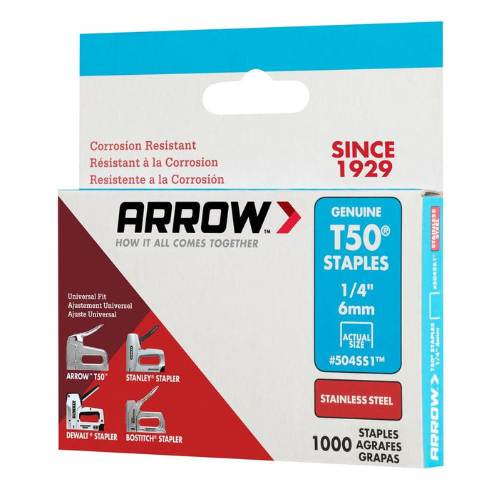 Stainless Steel Staples 1/4 in. Leg x 3/8 in. 504SS1 T50 Medium Crown 20-Gauge Heavy-Duty (1000-Pack) — view 7