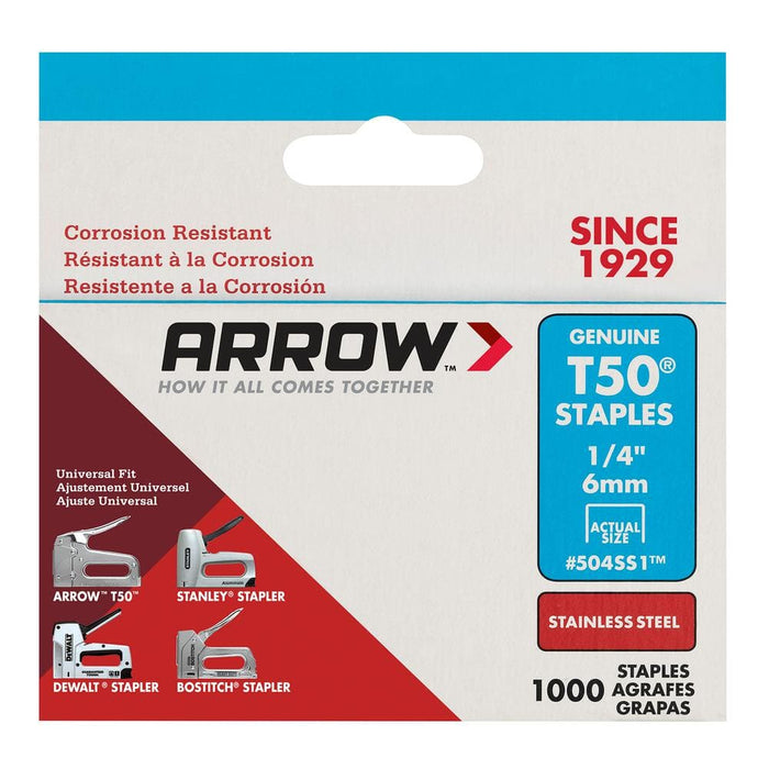 Stainless Steel Staples 1/4 in. Leg x 3/8 in. 504SS1 T50 Medium Crown 20-Gauge Heavy-Duty (1000-Pack) — view 5