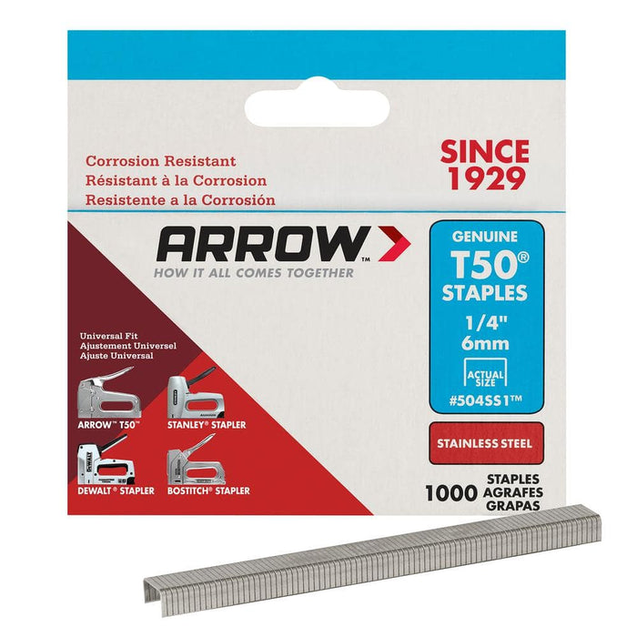 Stainless Steel Staples 1/4 in. Leg x 3/8 in. 504SS1 T50 Medium Crown 20-Gauge Heavy-Duty (1000-Pack) — view 4
